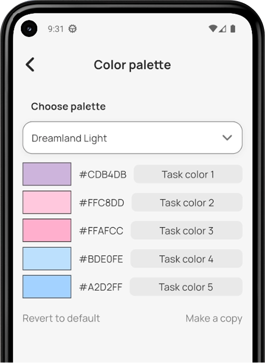 Systematico app color palette selection screen