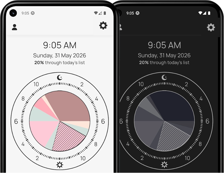 Systematico app shown in both light and dark modes side-by-side