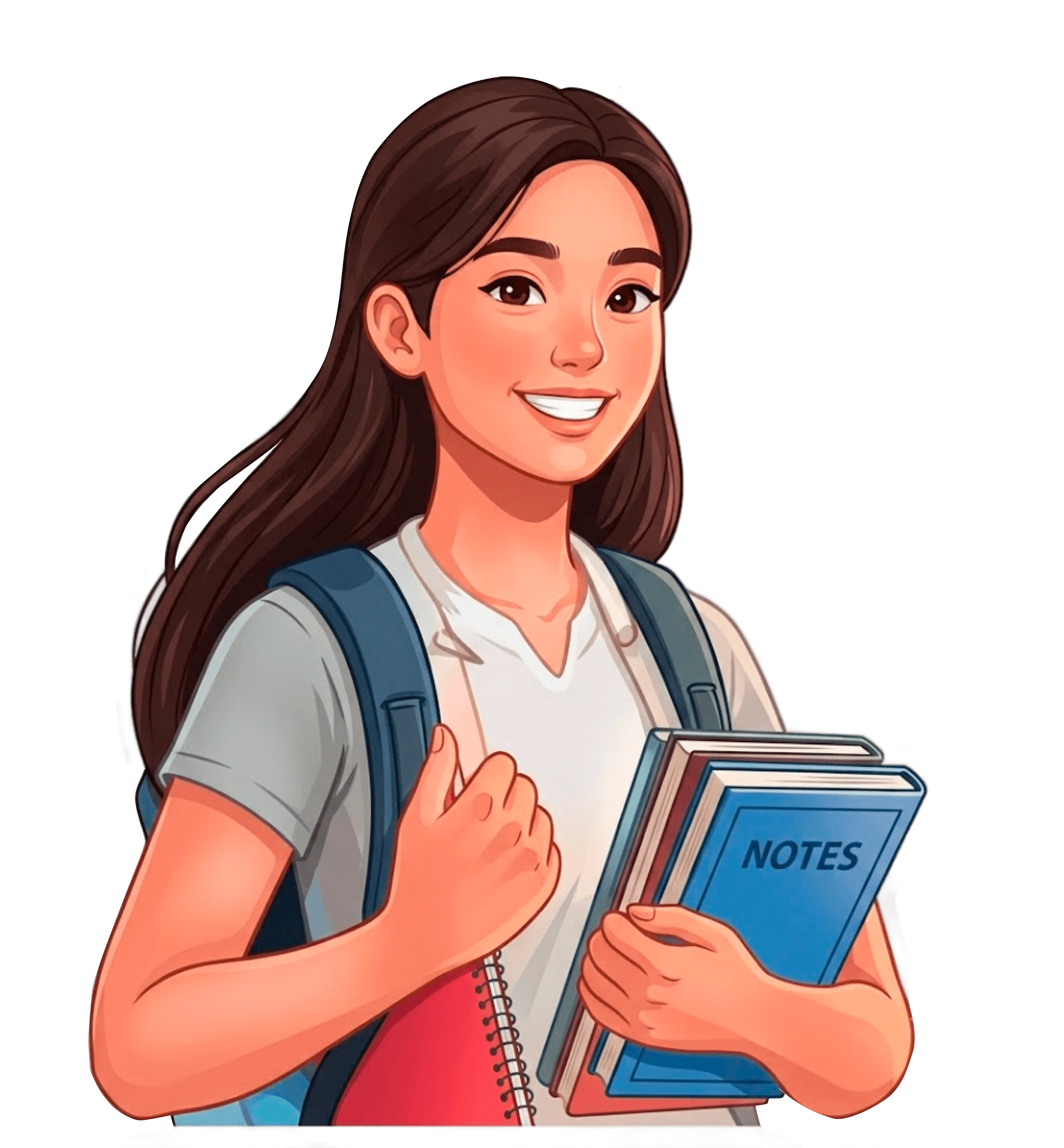Illustration of a smiling student holding books